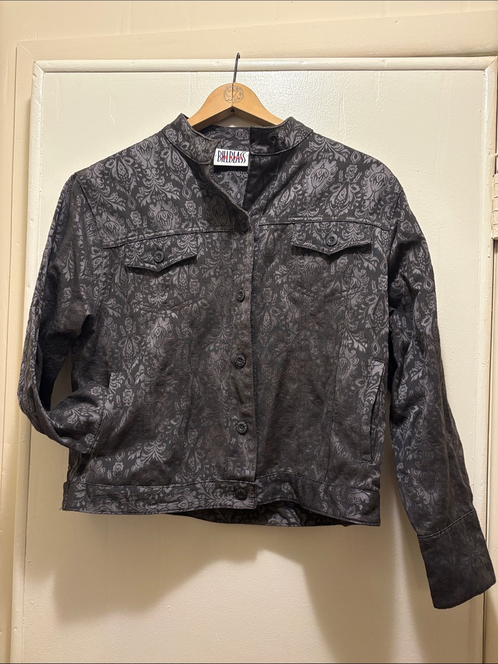 Bill Blass Purple Gray Paisley-Print Button Front Jean Jacket - Picture 4 of 4